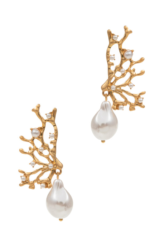 Coral and Pearl Statement Earring