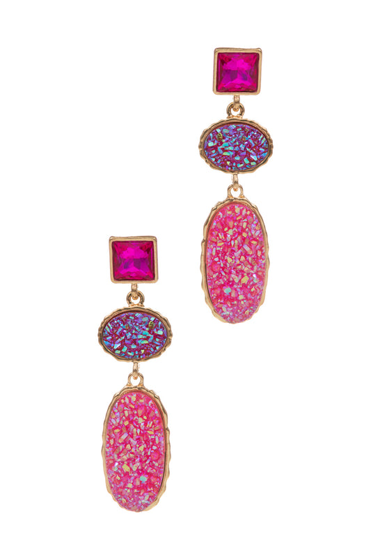 Druzy and Stone Drop Statement Earring
