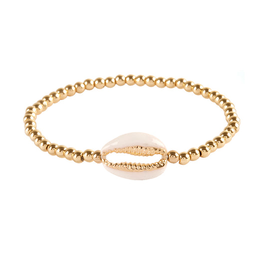 Elastic Gold Bead Bracelet with White Coated Shell