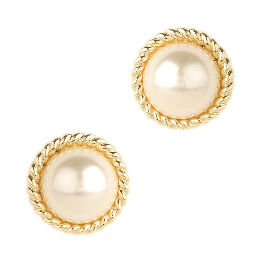 Pearl Stud with Gold Metal Rope Detail