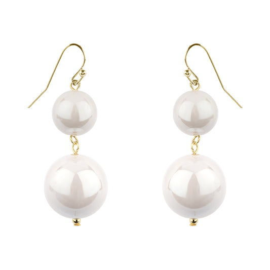 White AB Double Ball Fish Hook Earring