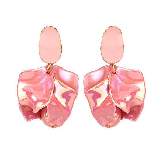 AB Coated Petal Earring - Pink
