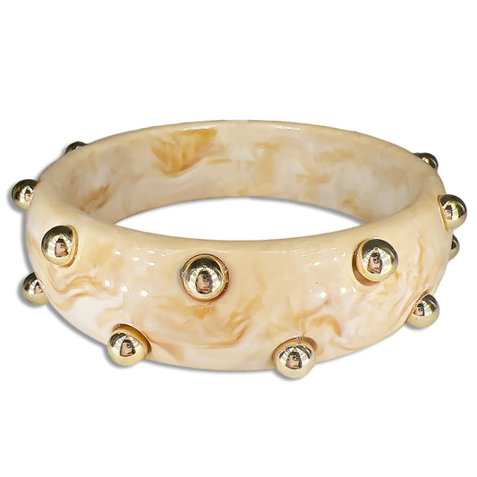 Resin Bangle with Gold Ball Accent - Ivory