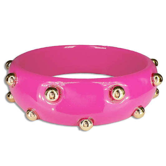 Resin Bangle with Gold Ball Accent - Pink