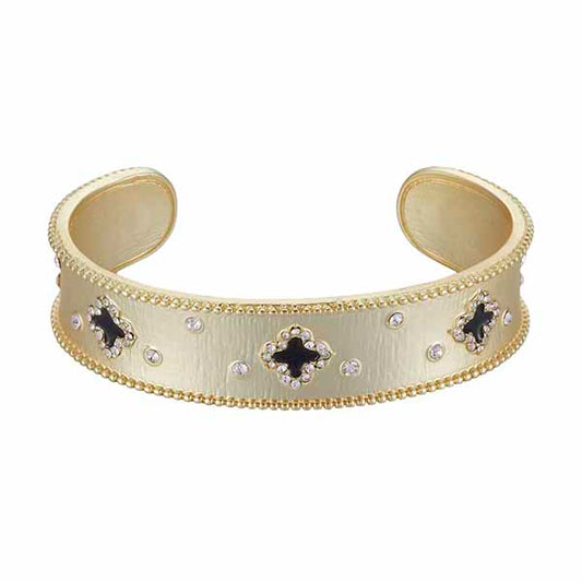 Matte Gold Cuff with Black Clovers