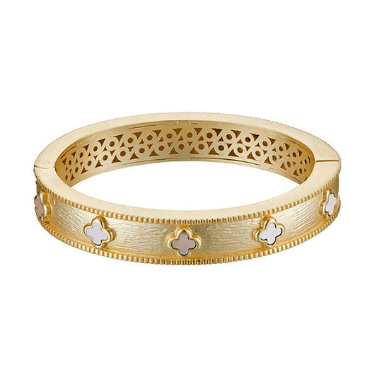 Matte Gold Bangle with White Clovers