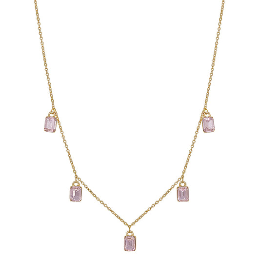 5-Rectangular Stone Charm Necklace - Light Pink
