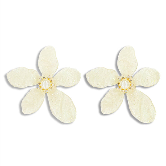 Acetate Flower Post Earring - Ivory