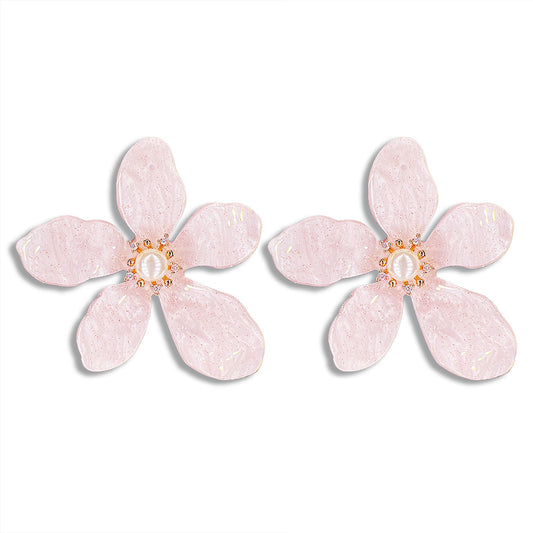 Acetate Flower Post Earring - Pink