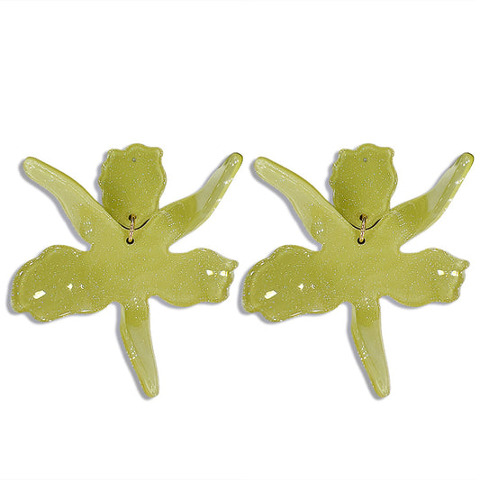 Acetate Flower Statement Earring - Olive