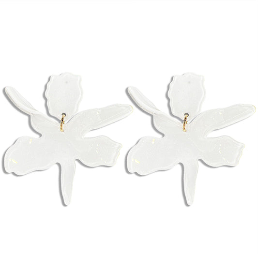 Acetate Flower Statement Earring - White