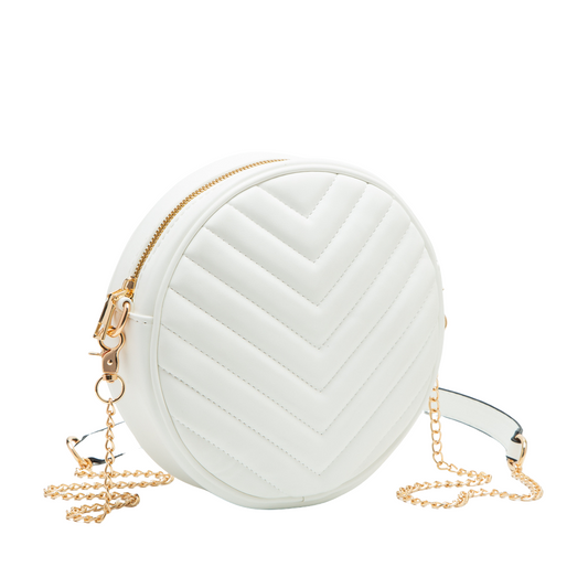 Round Quilted Crossbody - White