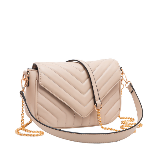 Quilted Flap Crossbody - Beige