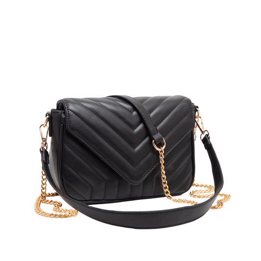 Quilted Flap Crossbody - Black
