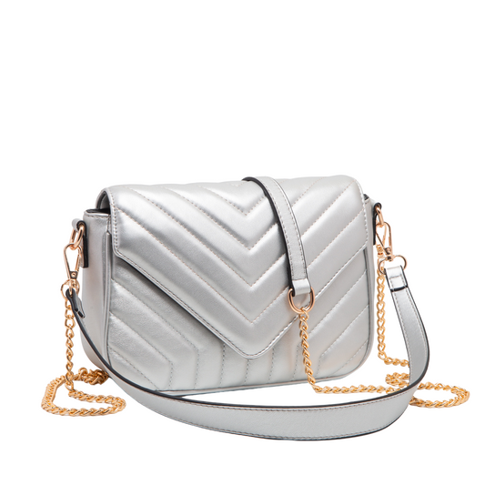 Quilted Flap Crossbody - Silver