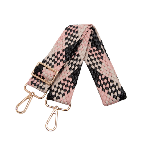 Woven Purse Strap - Light Pink, Beige and Black