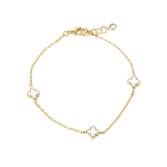 Gold Chain Bracelet with White Clovers