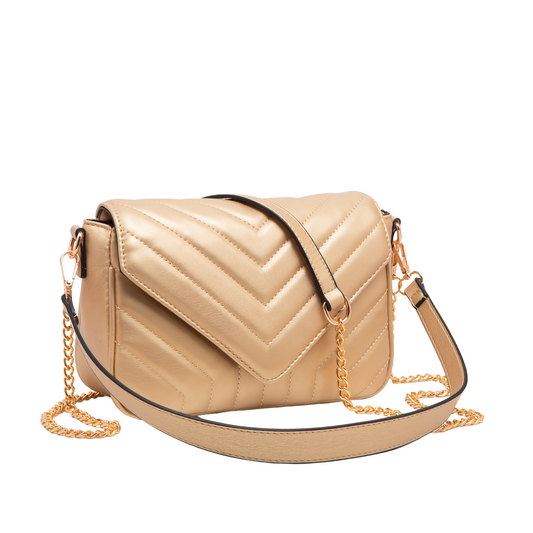 Quilted Flap Crossbody - Gold
