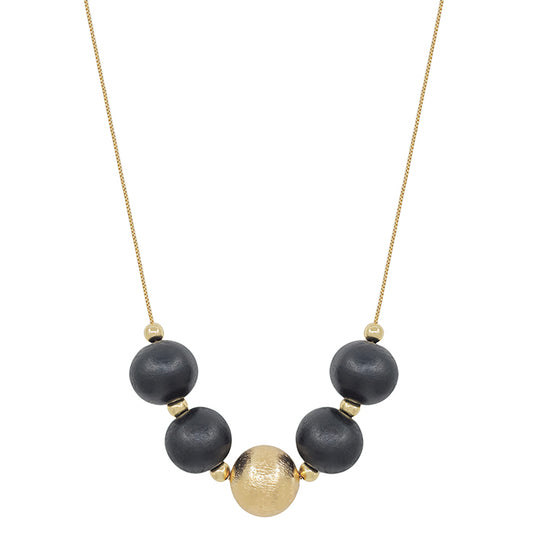 Large Wood Bead Ball Necklace - Black and Gold