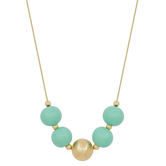 Large Wood Bead Ball Necklace - Mint and Gold
