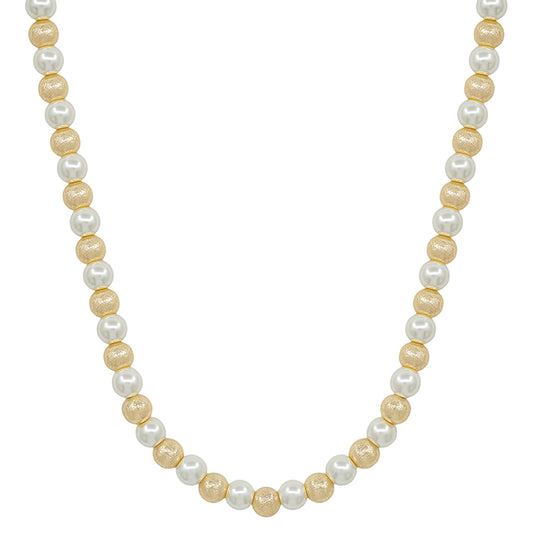 Pearl and Satin Gold Ball Necklace