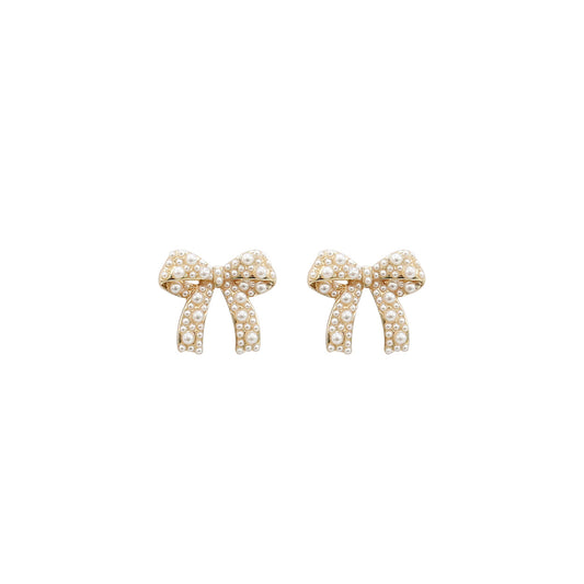 Pearl Bow Studs - Gold