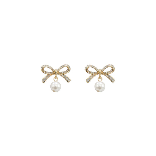 CZ Bow Stud with Pearl Drop