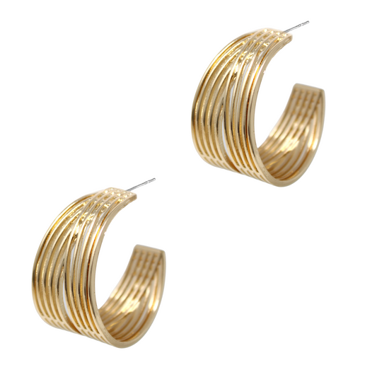 Double Line Hoop Earring - Matte Gold