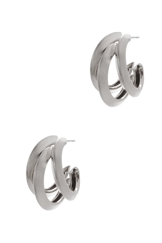 Polished Satin Triple Hoop - Silver