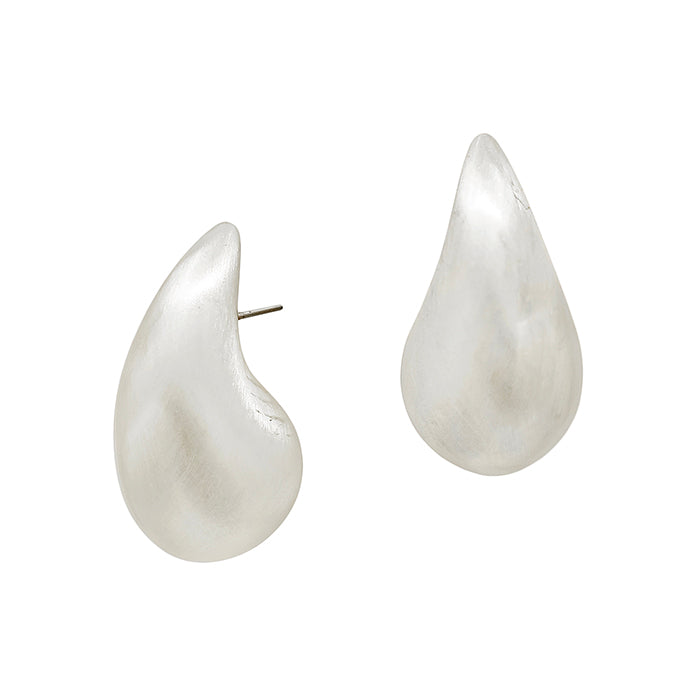 Medium Satin Teardrop Stud - Silver