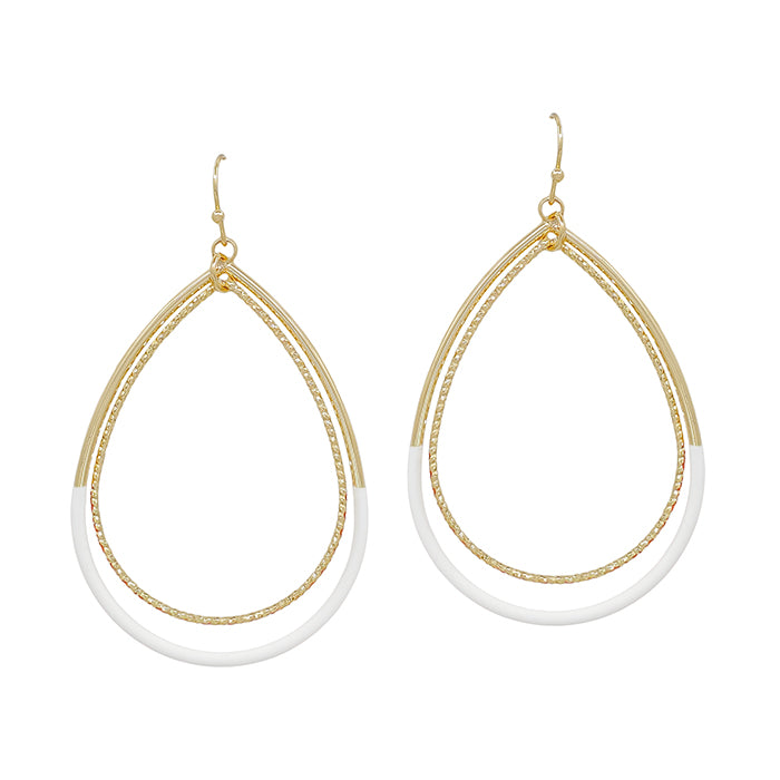 Double Teardrop Coated Earring - White