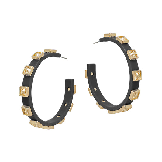 Metal Hoop with Gold Sqaure Accent - Black