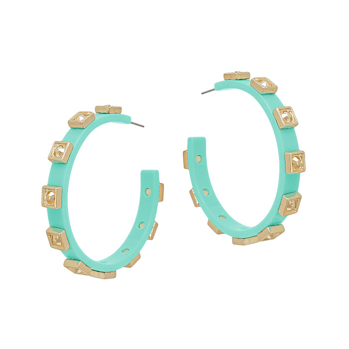 Metal Hoop with Gold Sqaure Accent - Mint