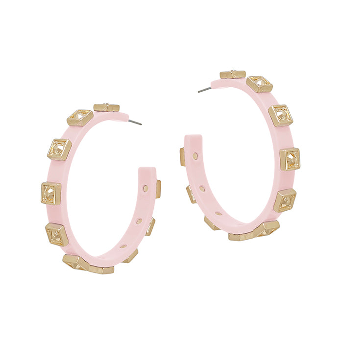 Metal Hoop with Gold Sqaure Accent - Light Pink