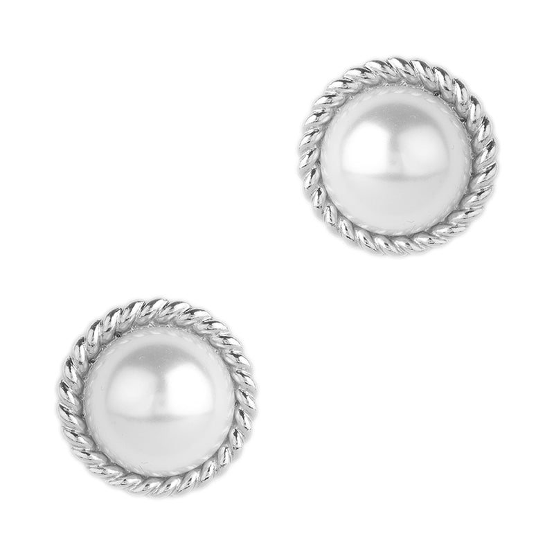 Pearl Stud with Silver Metal Rope Detail