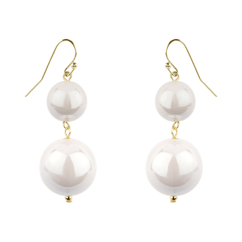 White AB Double Ball Fish Hook Earring