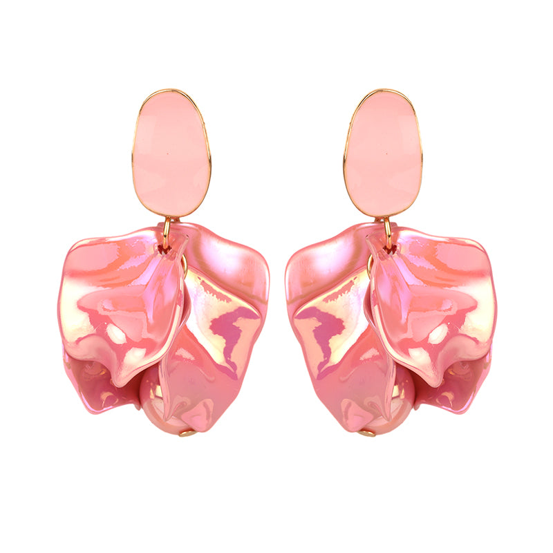 AB Coated Petal Earring - Pink