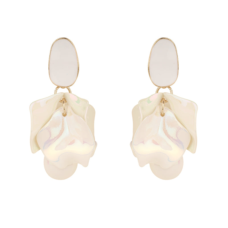 AB Coated Petal Earring - White