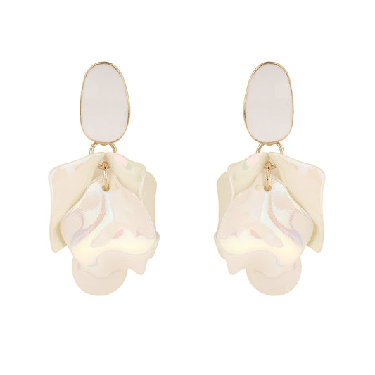 AB Coated Petal Earring - White