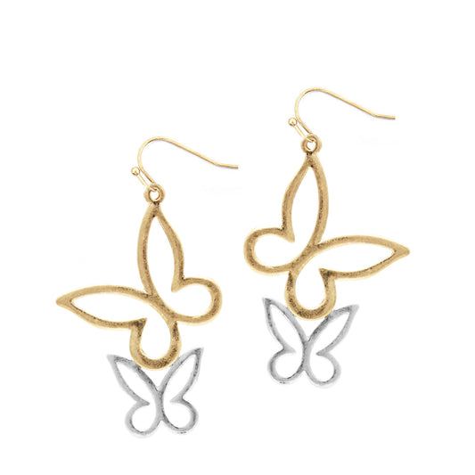 Two Tone Butterfly Drop Earring