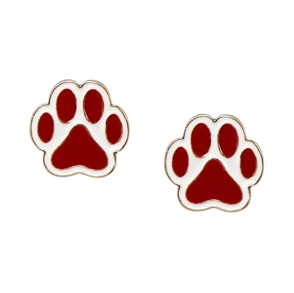 Enamel Paw Print Stud - Burgundy/White