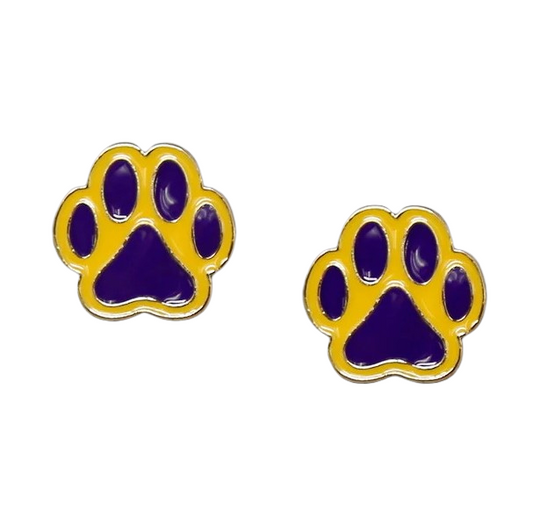 Enamel Paw Print Stud - Yellow/Purple