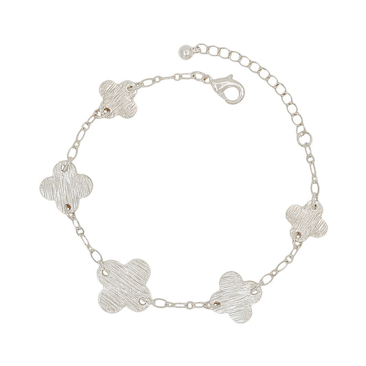 Textured Clover Metal Bracelet - Silver