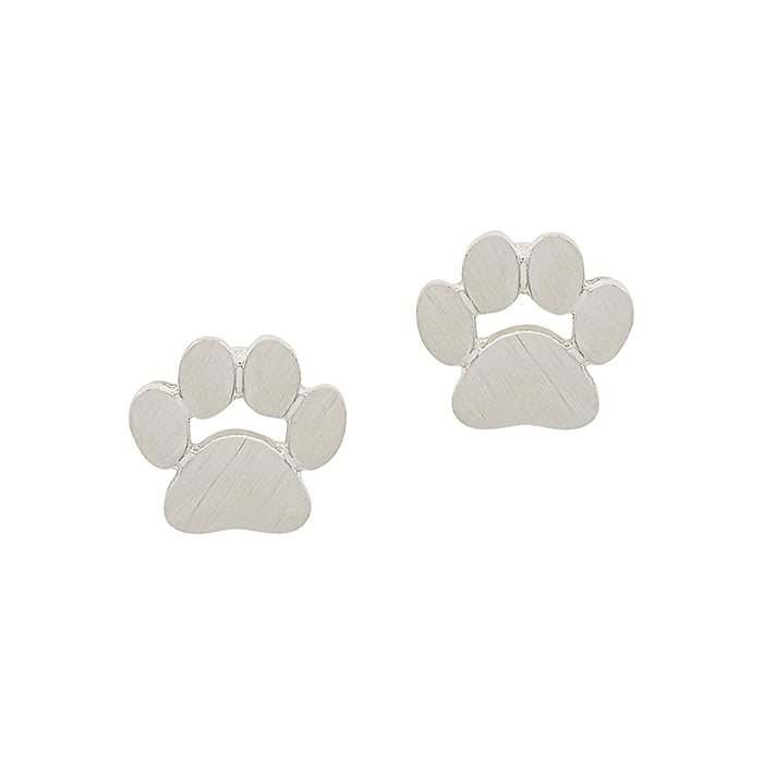 Paw Print Satin Studs - Silver