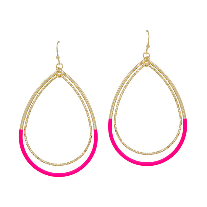 Double Teardrop Coated Earring - Fuchsia