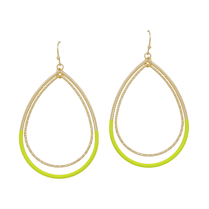 Double Teardrop Coated Earring - Lime