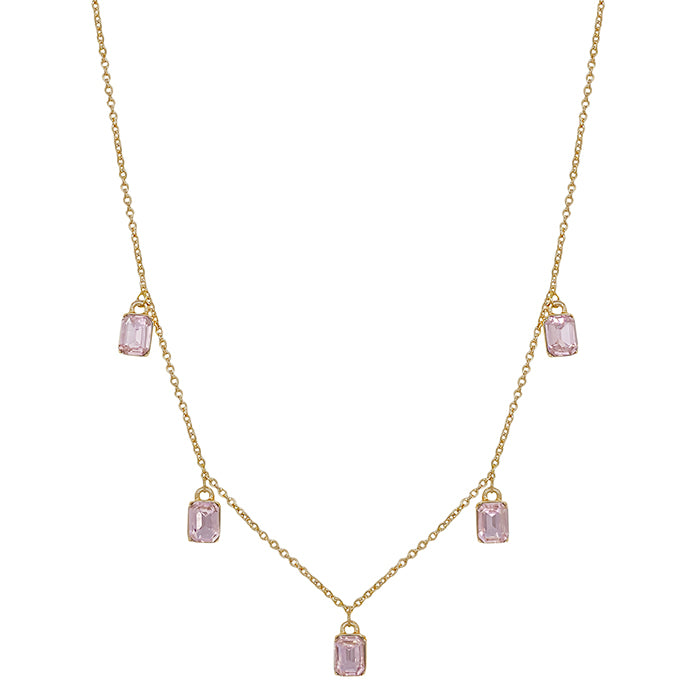 5-Rectangular Stone Charm Necklace - Light Pink