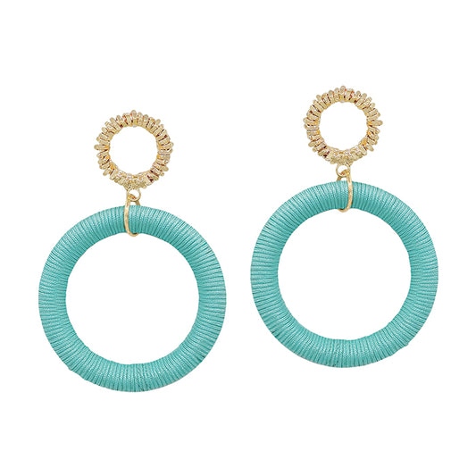 Gold Circle Post with Threaded Drop Earring - Mint