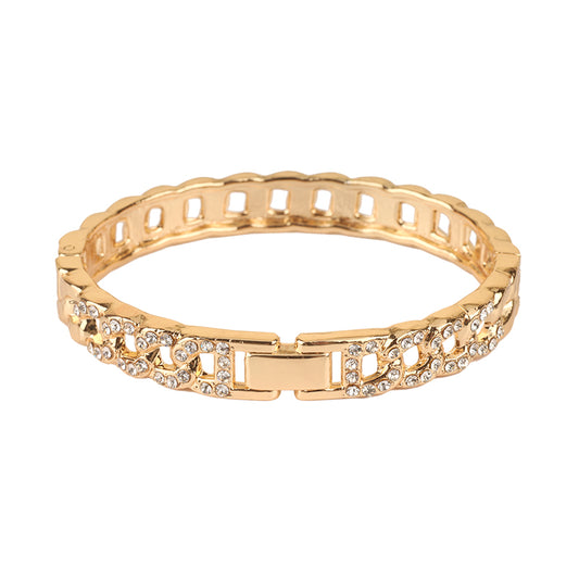 Rhinestone Metal Link Hinge Bracelet - Gold