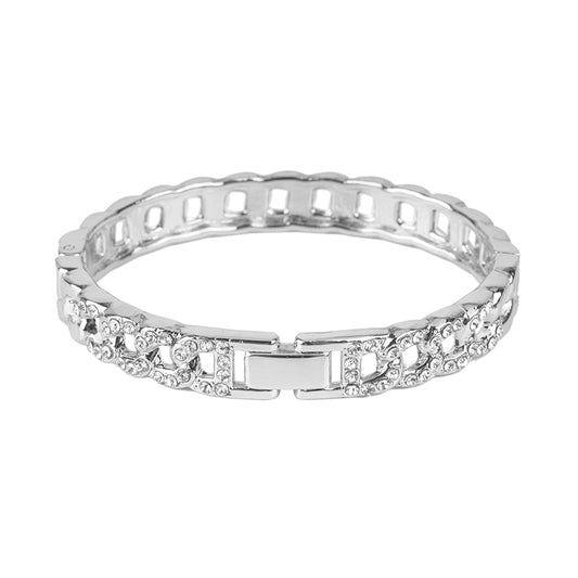 Rhinestone Metal Link Hinge Bracelet - Silver